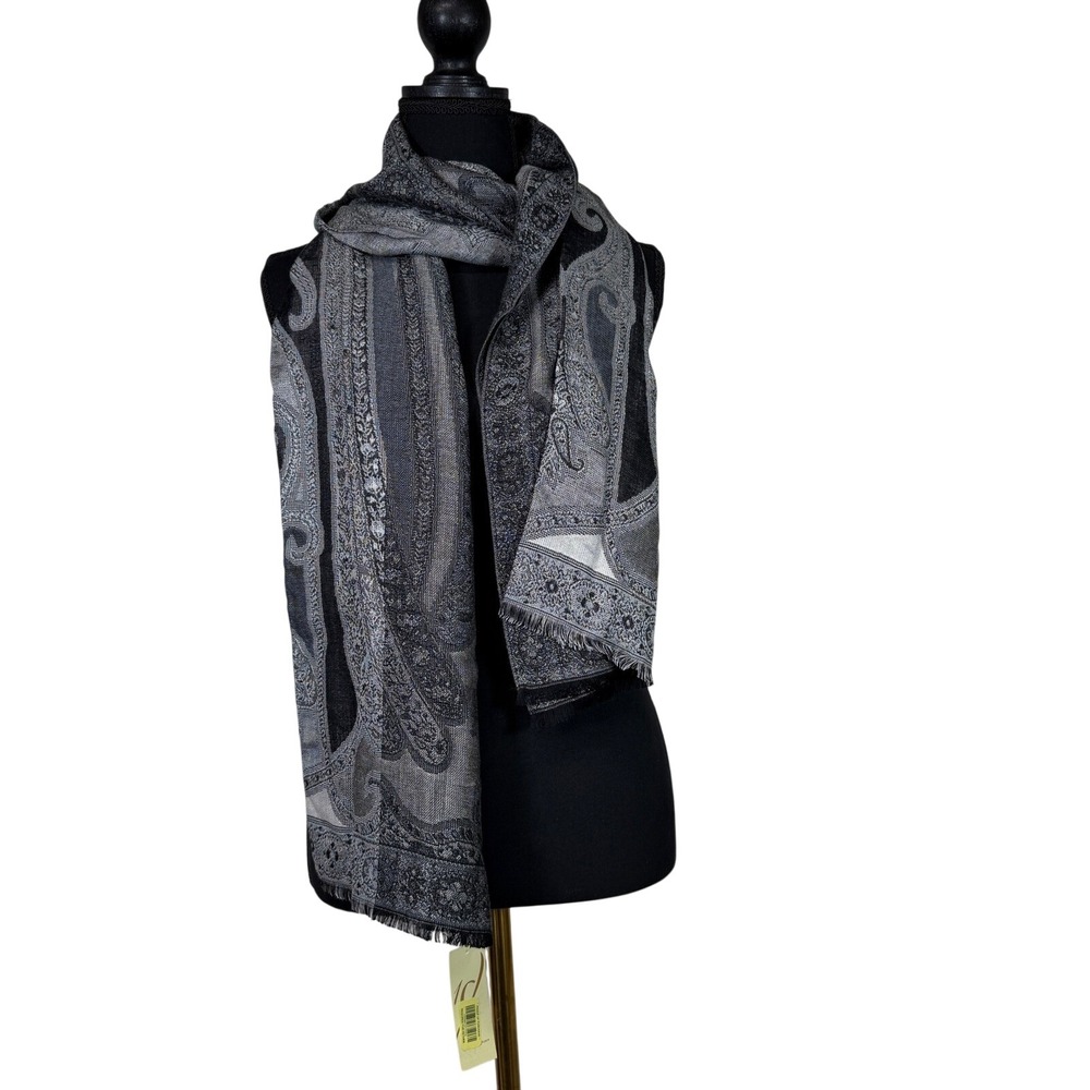 Collection Sixteen Gray Paisley Scarf Wrap Shawl Fringed Lightweight Women
